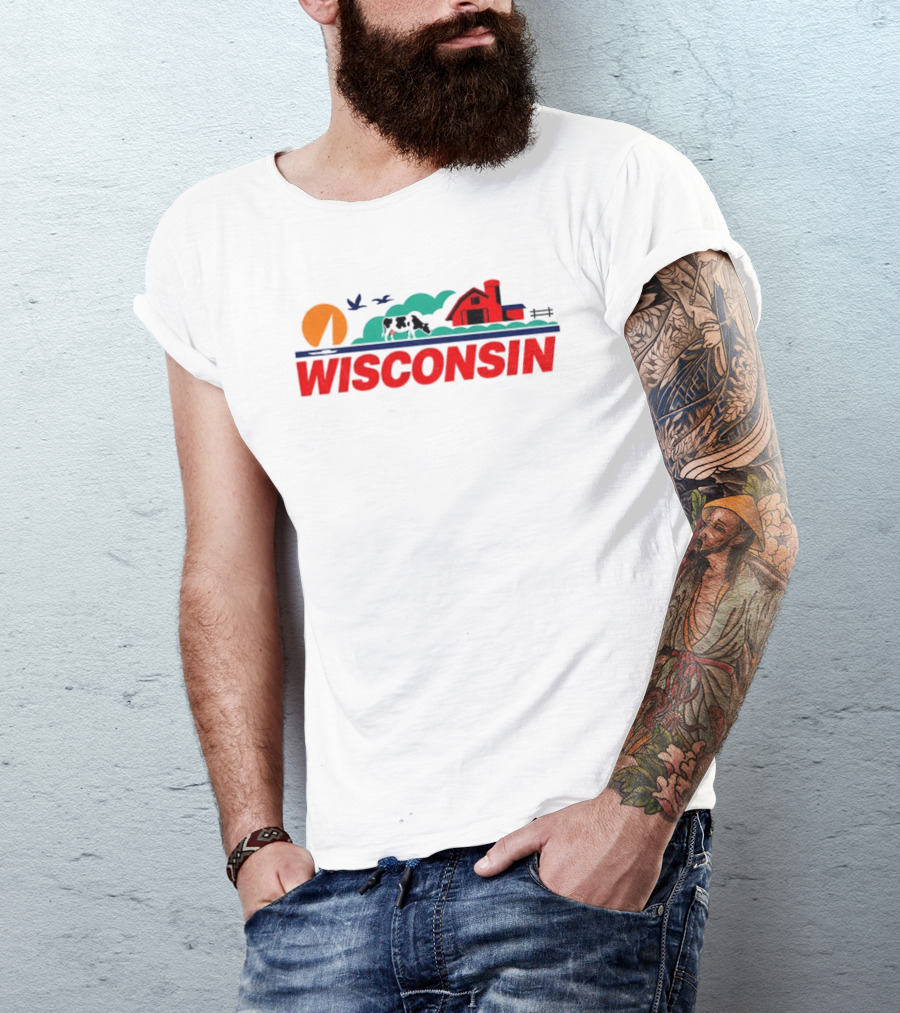 Wisconsin Dairy Cow Barn Sunset Landscape T-Shirt