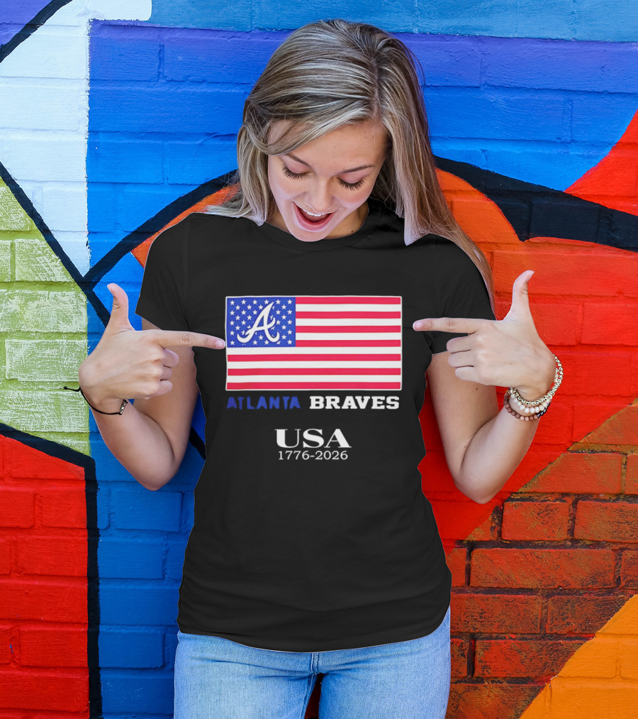 Atlanta Braves USA 1776 2026 American Flag Script A T-Shirt