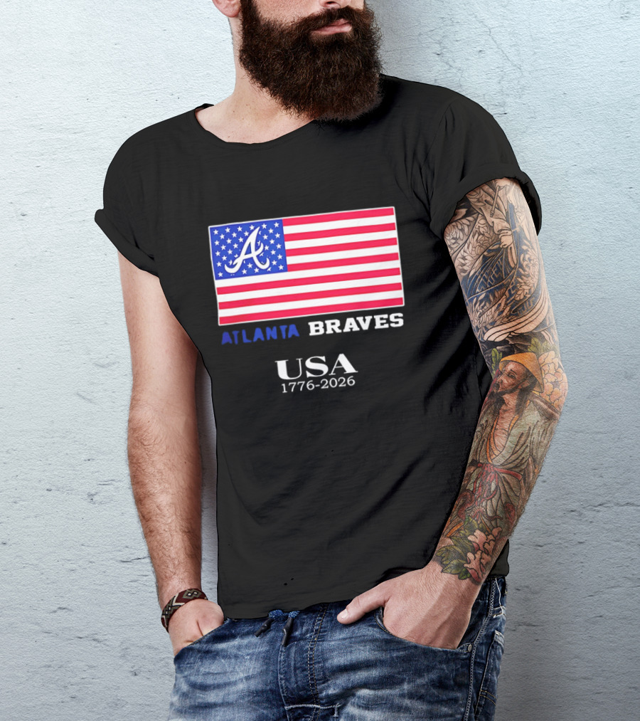 Atlanta Braves USA 1776 2026 American Flag Script A T-Shirt