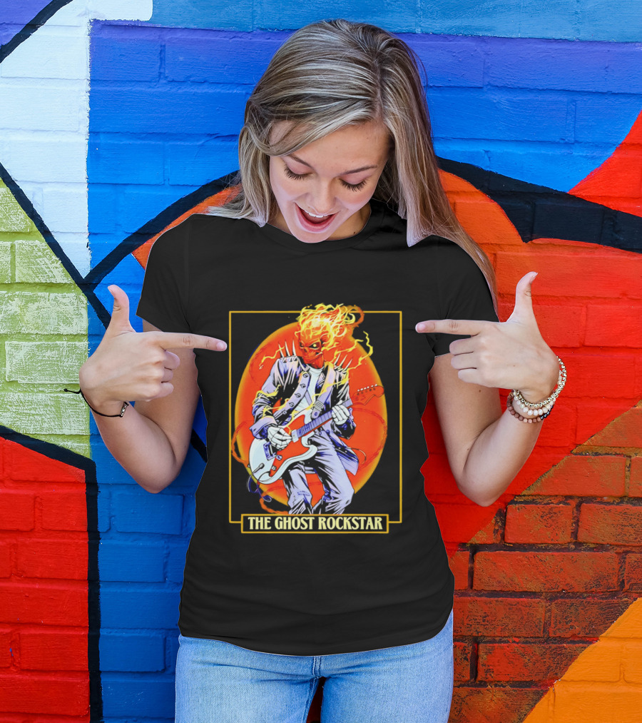 Ghost Rider The Ghost Rockstar Flaming Guitar Hero Fiery Skull T-Shirt