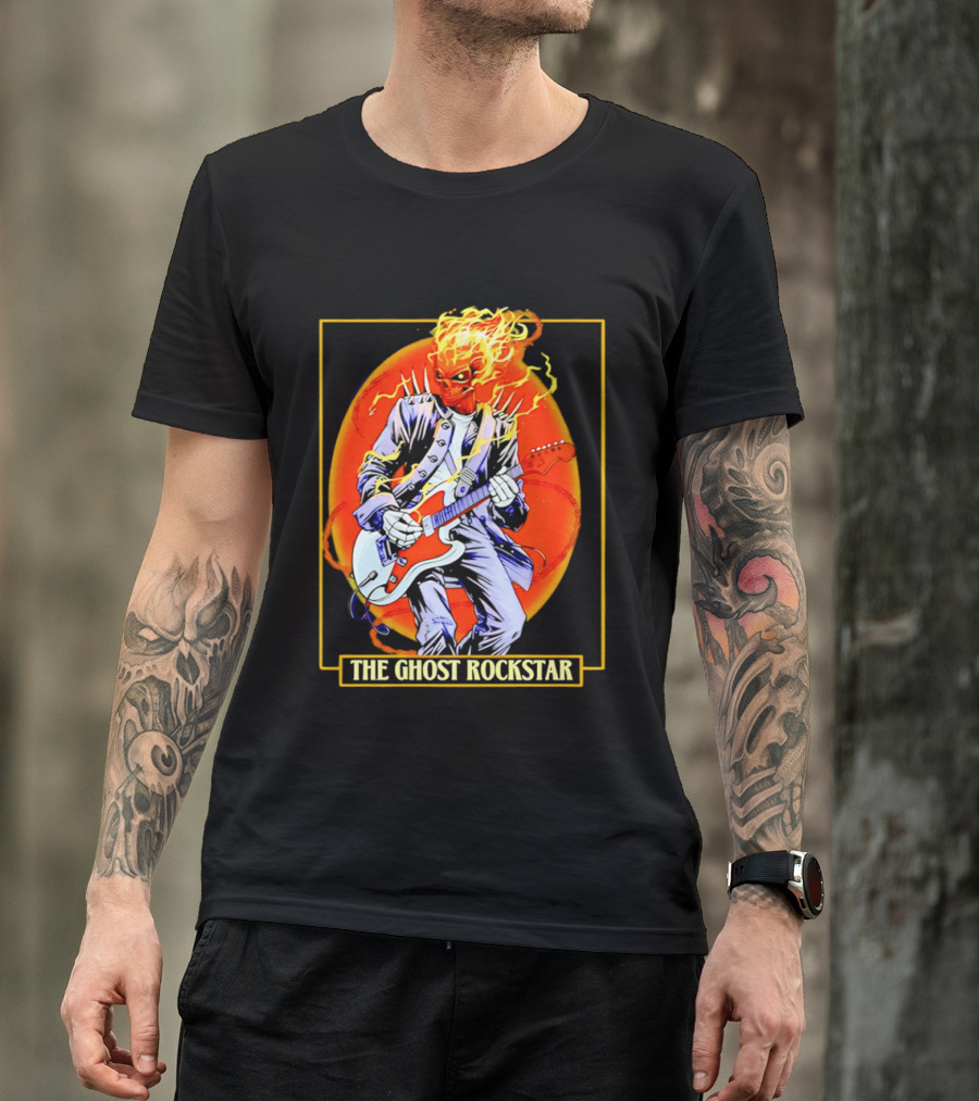 Ghost Rider The Ghost Rockstar Flaming Guitar Hero Fiery Skull T-Shirt