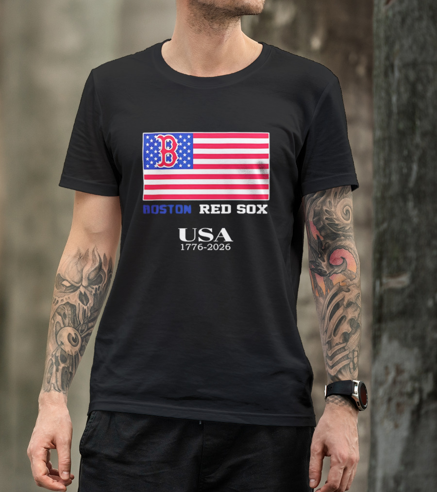 Boston Red Sox USA 1776 2026 American Flag White Stars T-Shirt