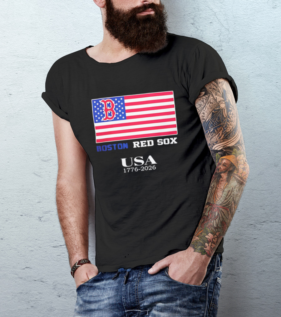 Boston Red Sox USA 1776 2026 American Flag White Stars T-Shirt