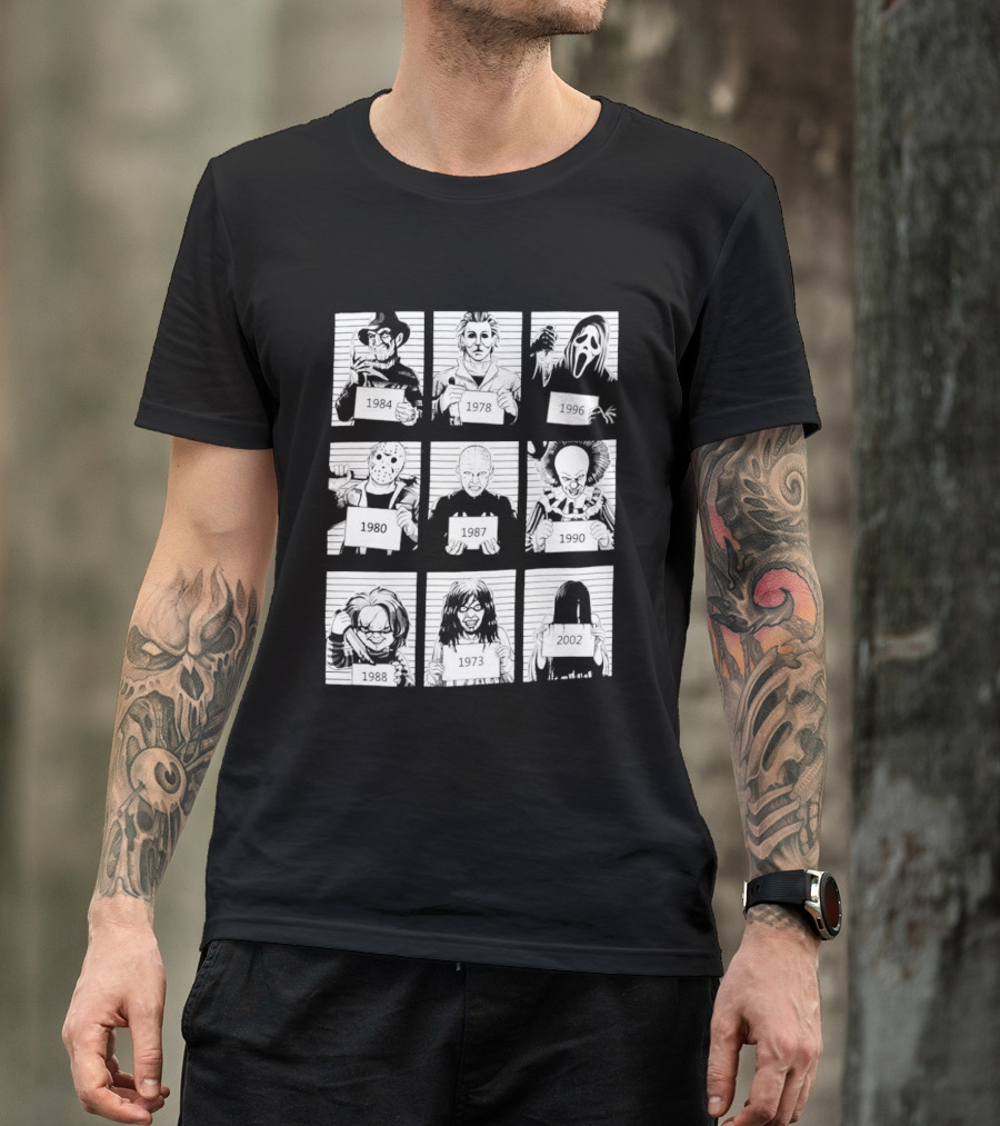 Horror Movie Villain Shot Infamous Characters Collage T-Shirt