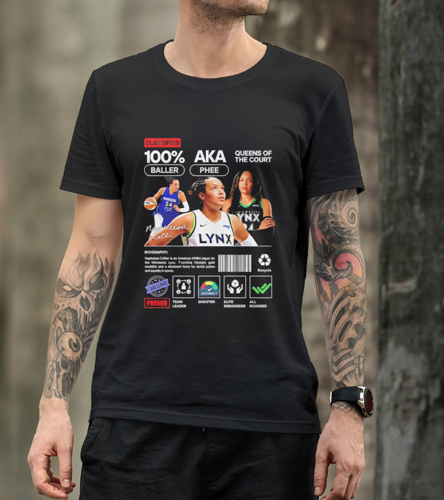 Napheesa Collier Minnesota Lynx 100% Baller AKA Phee Queens Of The Court T-Shirt