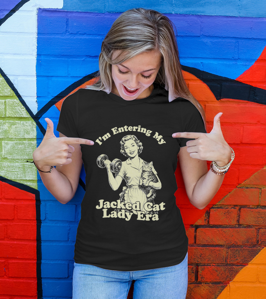 I'm Entering My Jacked Cat Lady Era Retro Fitness Cats T-Shirt