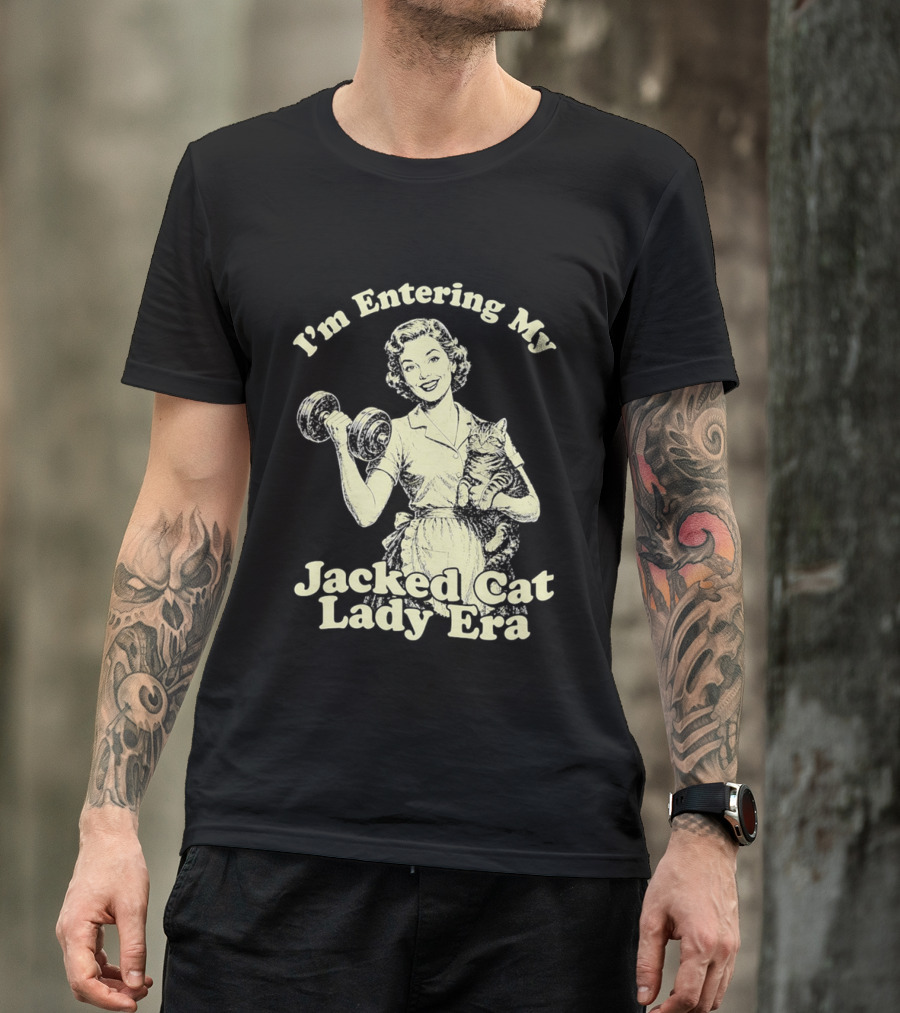 I'm Entering My Jacked Cat Lady Era Retro Fitness Cats T-Shirt