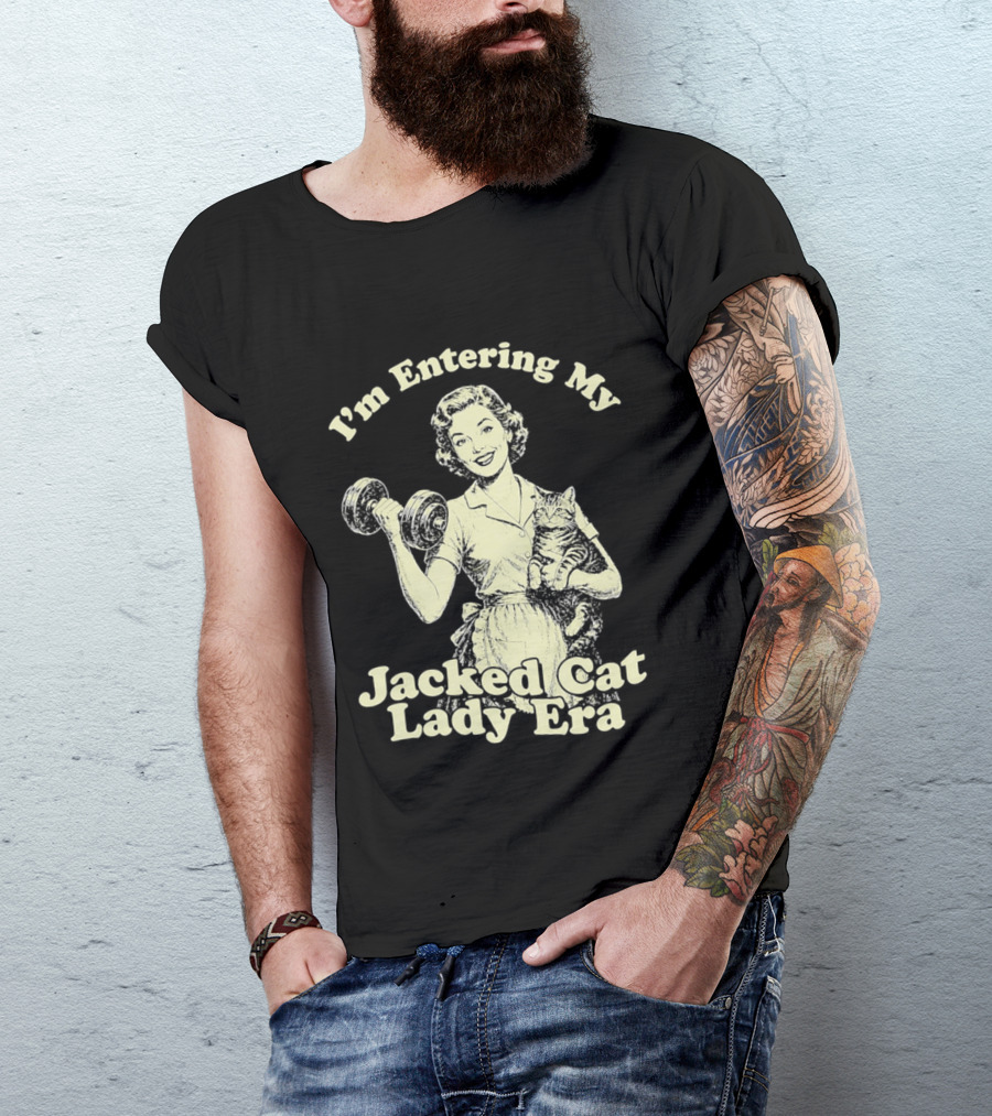 I'm Entering My Jacked Cat Lady Era Retro Fitness Cats T-Shirt