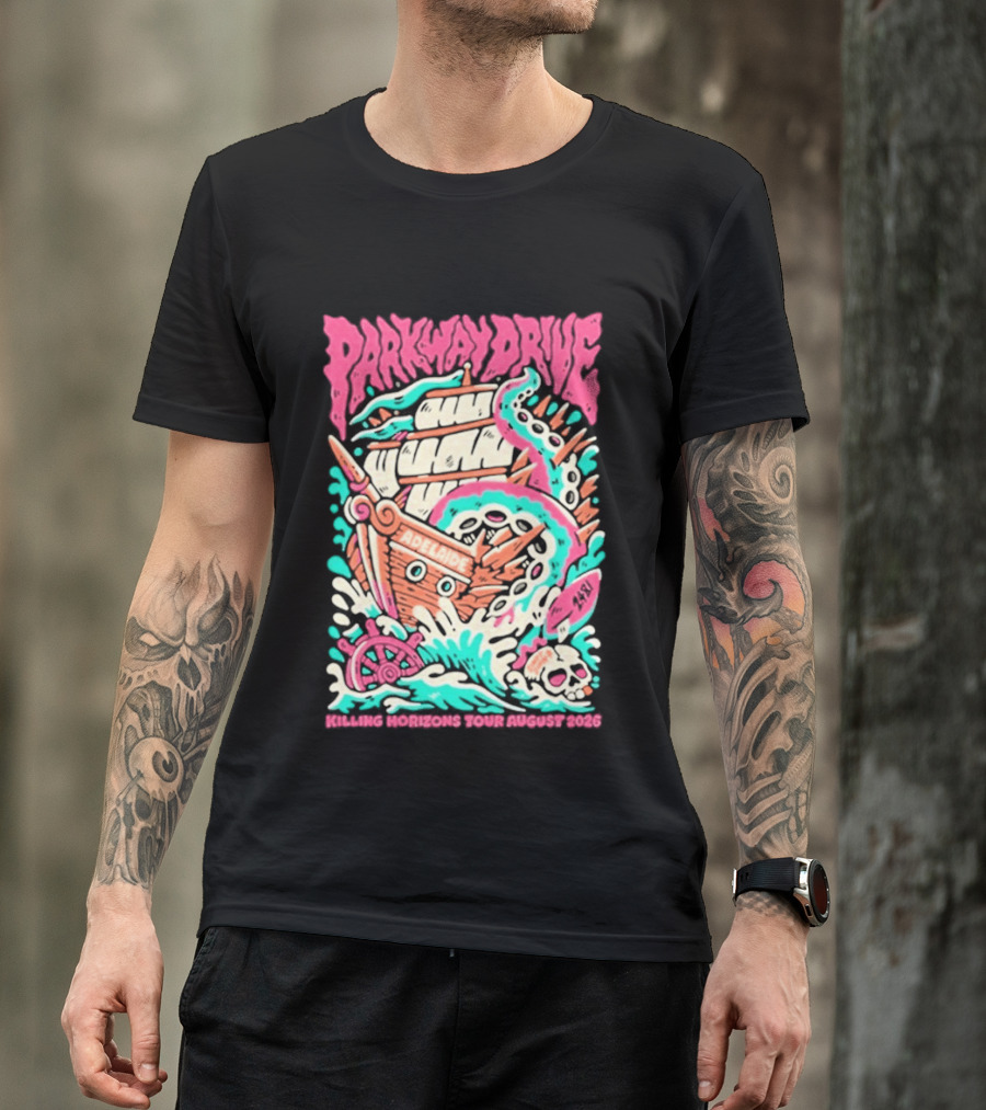 Parkway Drive Killing Horizons Tour Adelaide August 2026 Ship And Tentacle T-Shirt