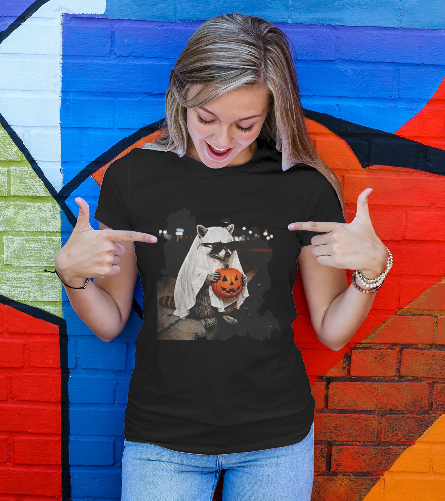 Raccoon Ghost Trick Or Treat Spooky Season Halloween T-Shirt