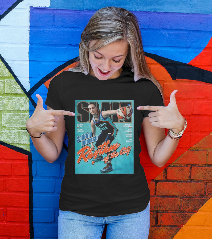 Slam Cover 264 Sabrina Ionescu Rhythm Of The City Liberty Basketball T-Shirt
