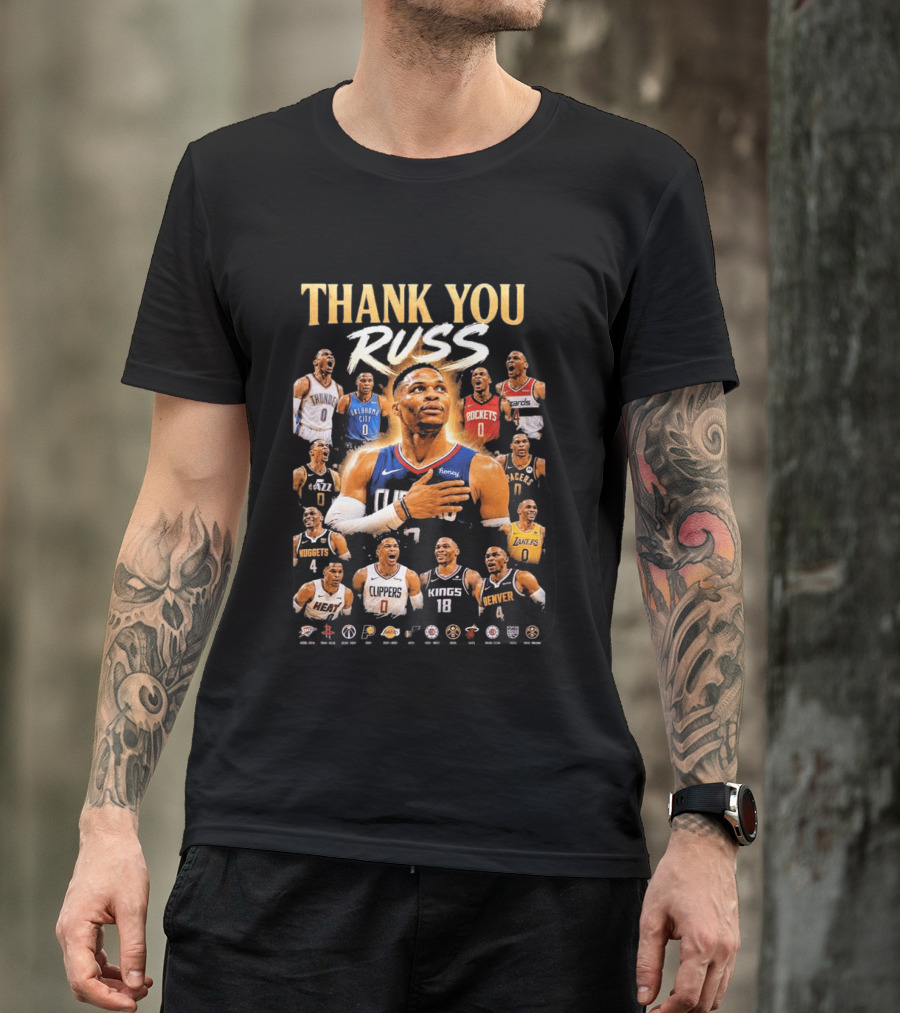 Thank You Russ Oklahoma City Thunder Clippers Lakers Nuggets Rockets Wizards Teams T-Shirt