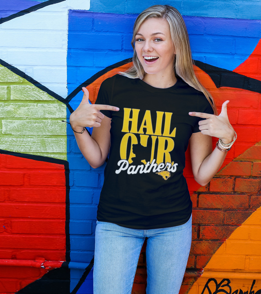 Hail Our Panthers Yellow Text With Panther Head T-Shirt