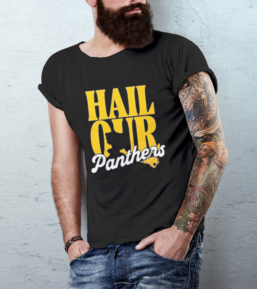 Hail Our Panthers Yellow Text With Panther Head T-Shirt