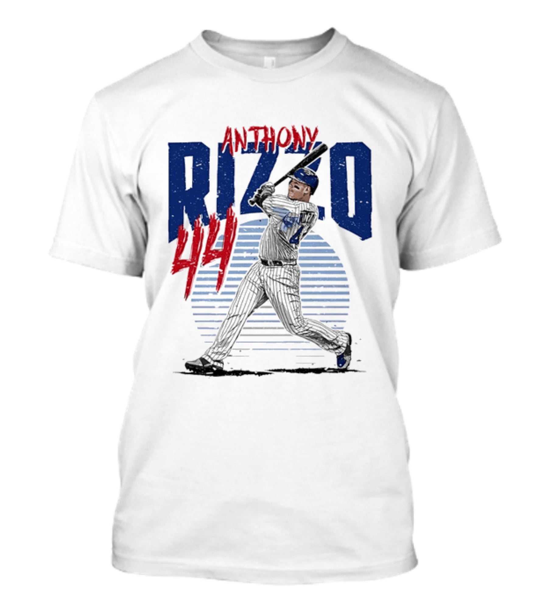 Anthony Rizzo 44 Baseball Batter Swinging Striped Sun Distressed T-Shirt