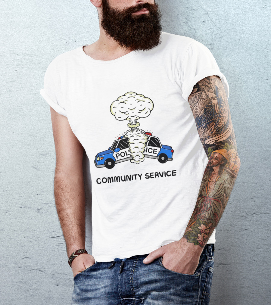 Community Service Police Car Mushroom Cloud Explosion T-Shirt