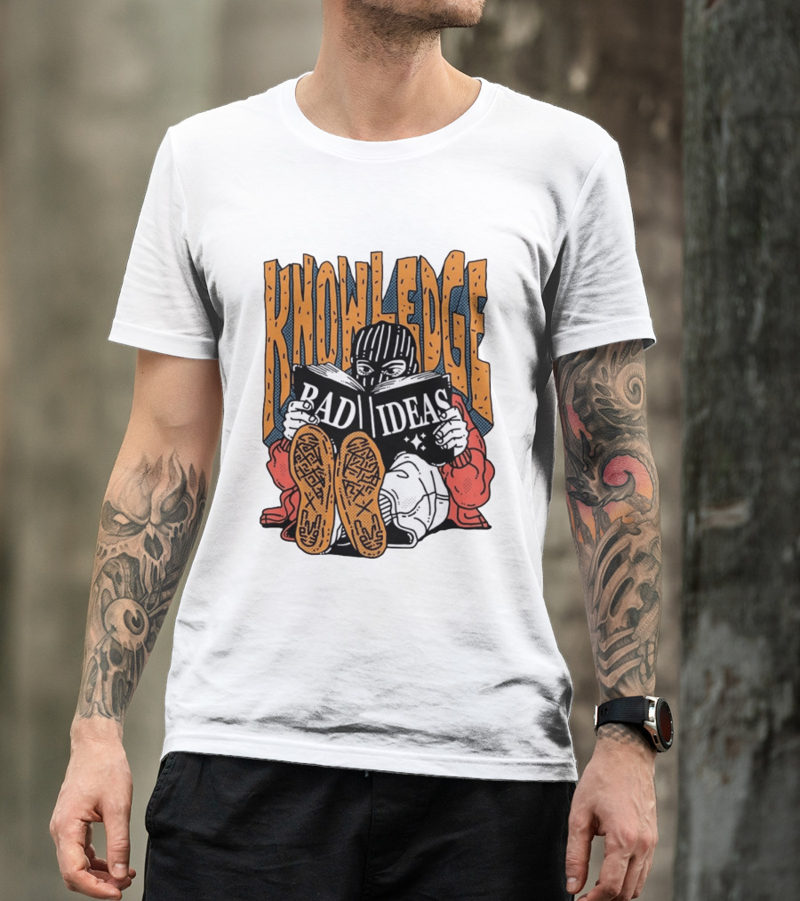 Knowledge Bad Ideas Elyski Balaclava Reading Book Shoe Soles Halftone Cartoon T-Shirt