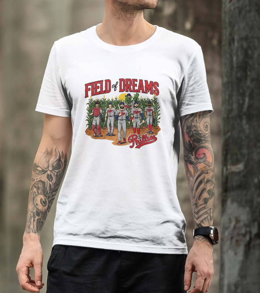 Field Of Dreams Phillies Philadelphia Baseball Players Cornfield Scene T-Shirt