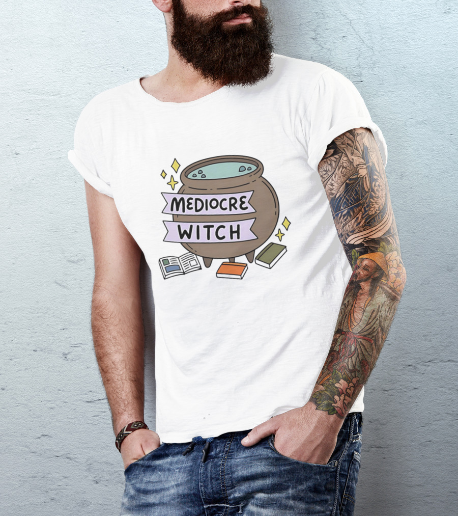 Mediocre Witch Magic Cauldron With Book And Sparkles T-Shirt