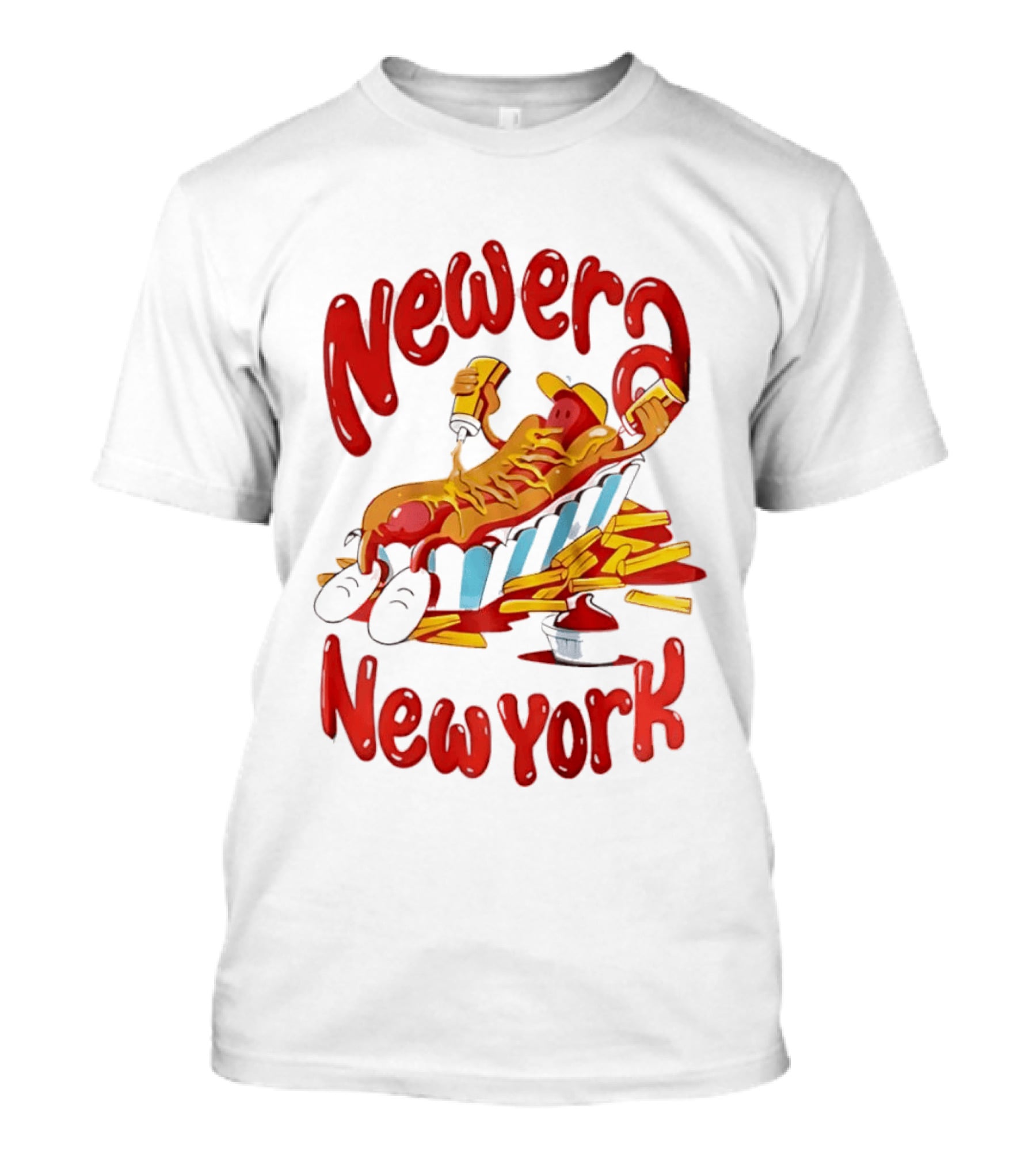Newer New York Relaxing Hot Dog Beach Ketchup French Fries T-Shirt