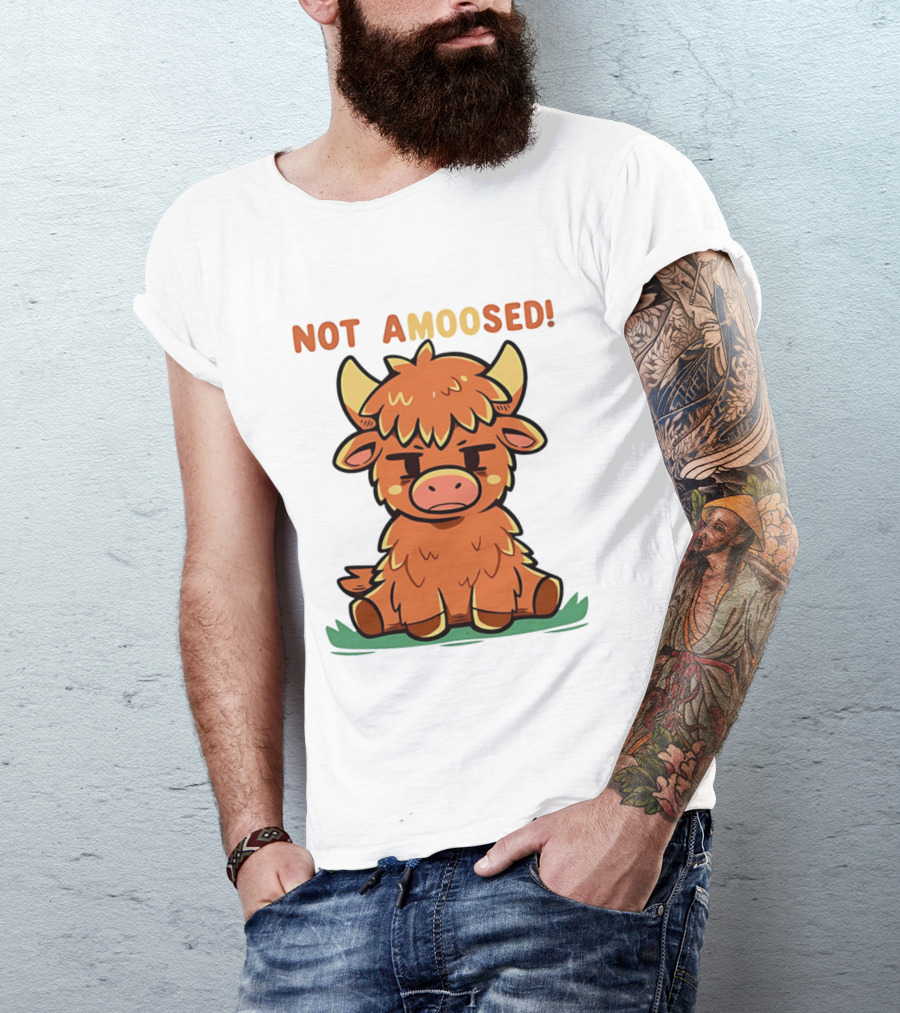 Not Amoosed Cute Grumpy Highland Cow Pun T-Shirt