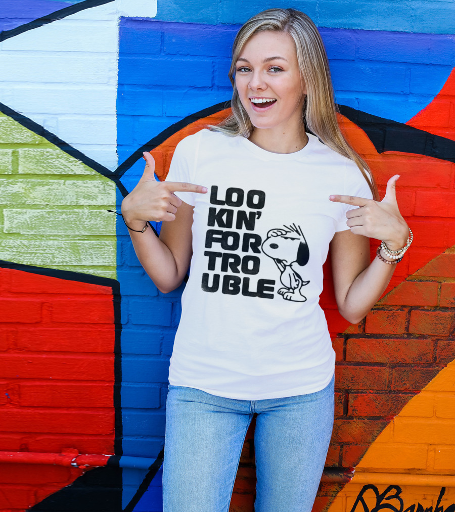 Peanuts Snoopy Lookin' For Trouble Hand Over Eye Distressed T-Shirt
