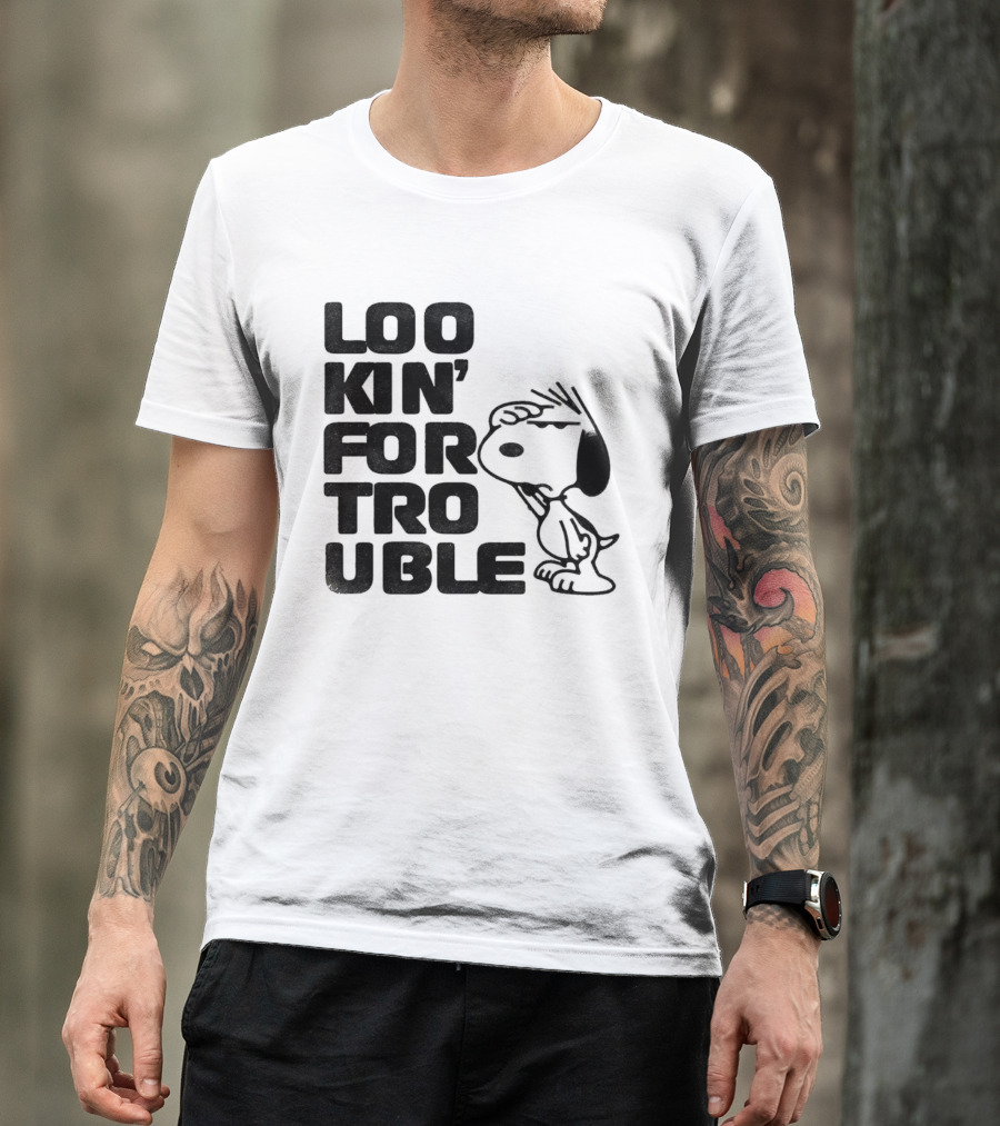 Peanuts Snoopy Lookin' For Trouble Hand Over Eye Distressed T-Shirt