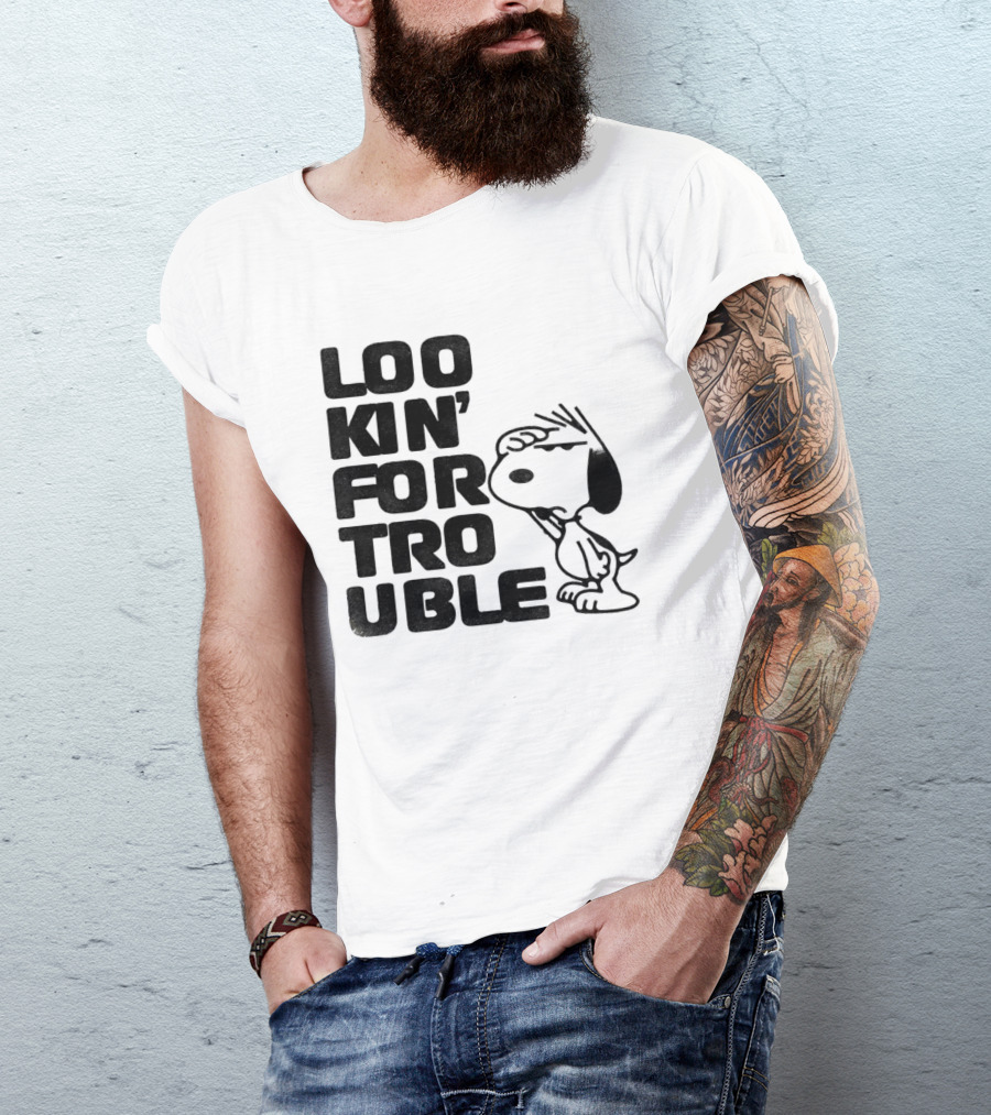 Peanuts Snoopy Lookin' For Trouble Hand Over Eye Distressed T-Shirt