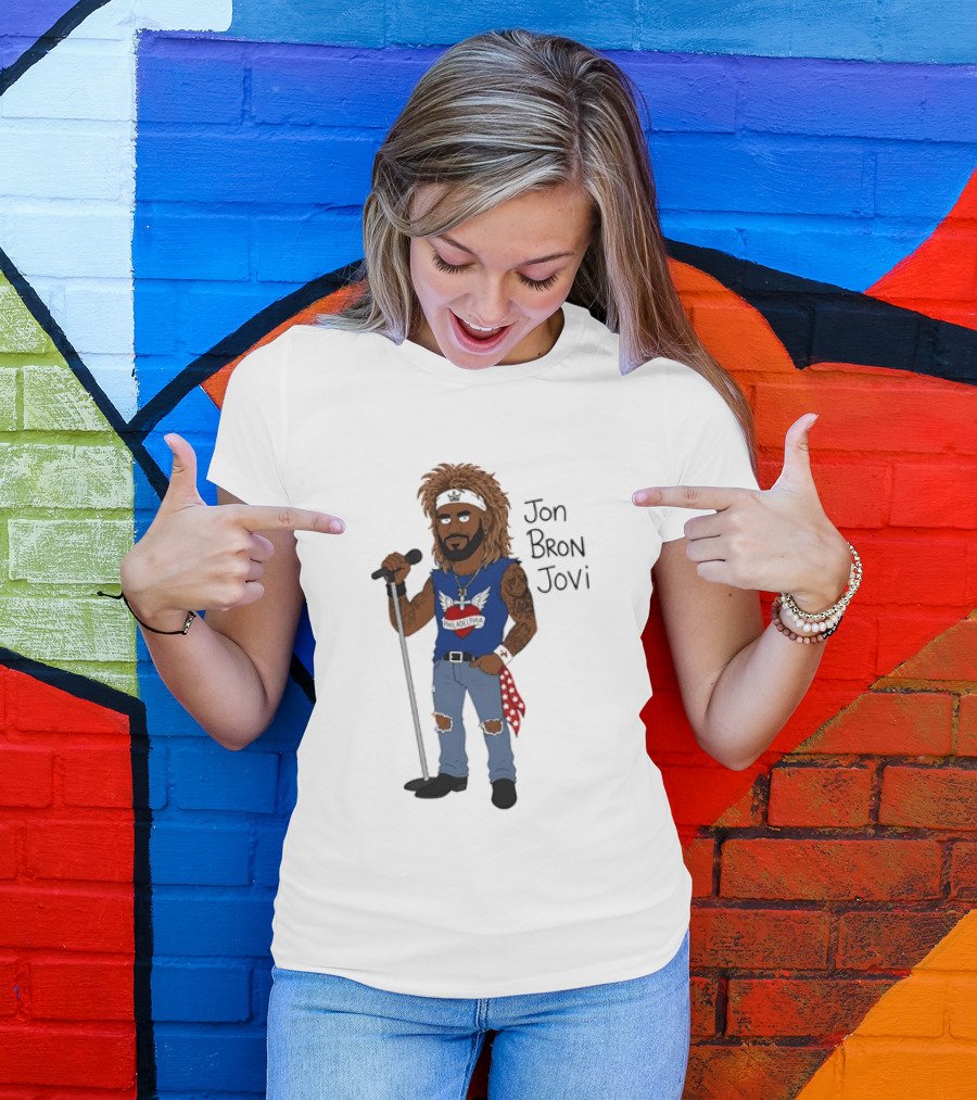 Philadelphia Jon Bron Jovi Cartoon Caricature Rockstar Holding Microphone Bandana Tattoo T-Shirt