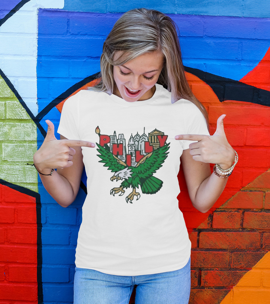 Philly Eagles City Of Brotherly Love Skyline Green Eagle T-Shirt