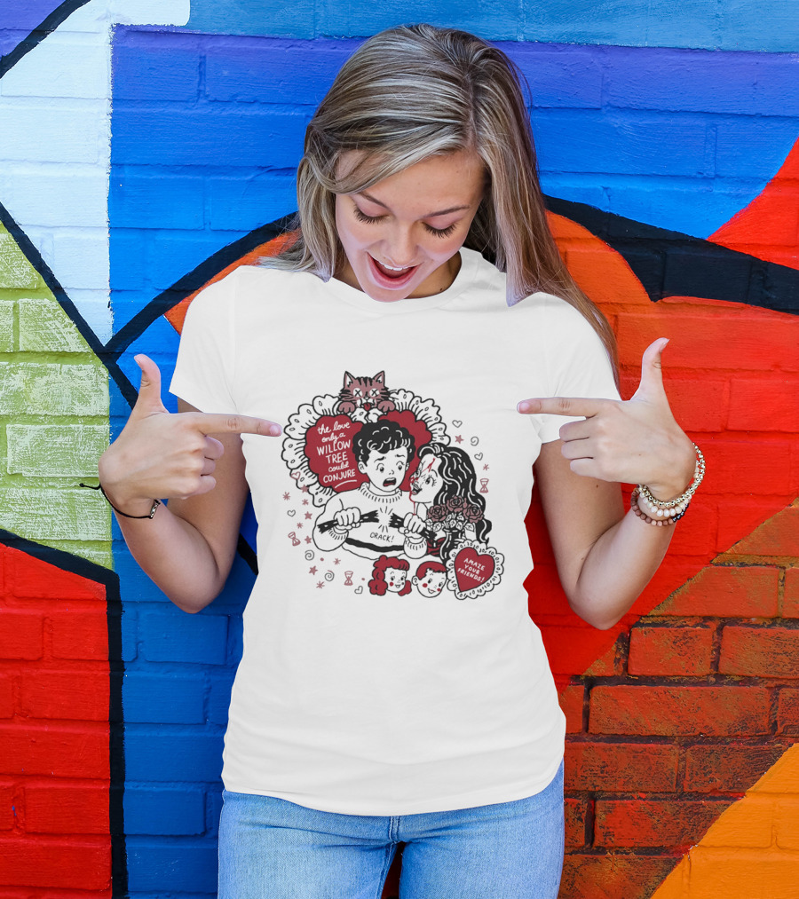 The Love Only A Willow Tree Could Conjure Crack Heartbreak Roses Cat T-Shirt