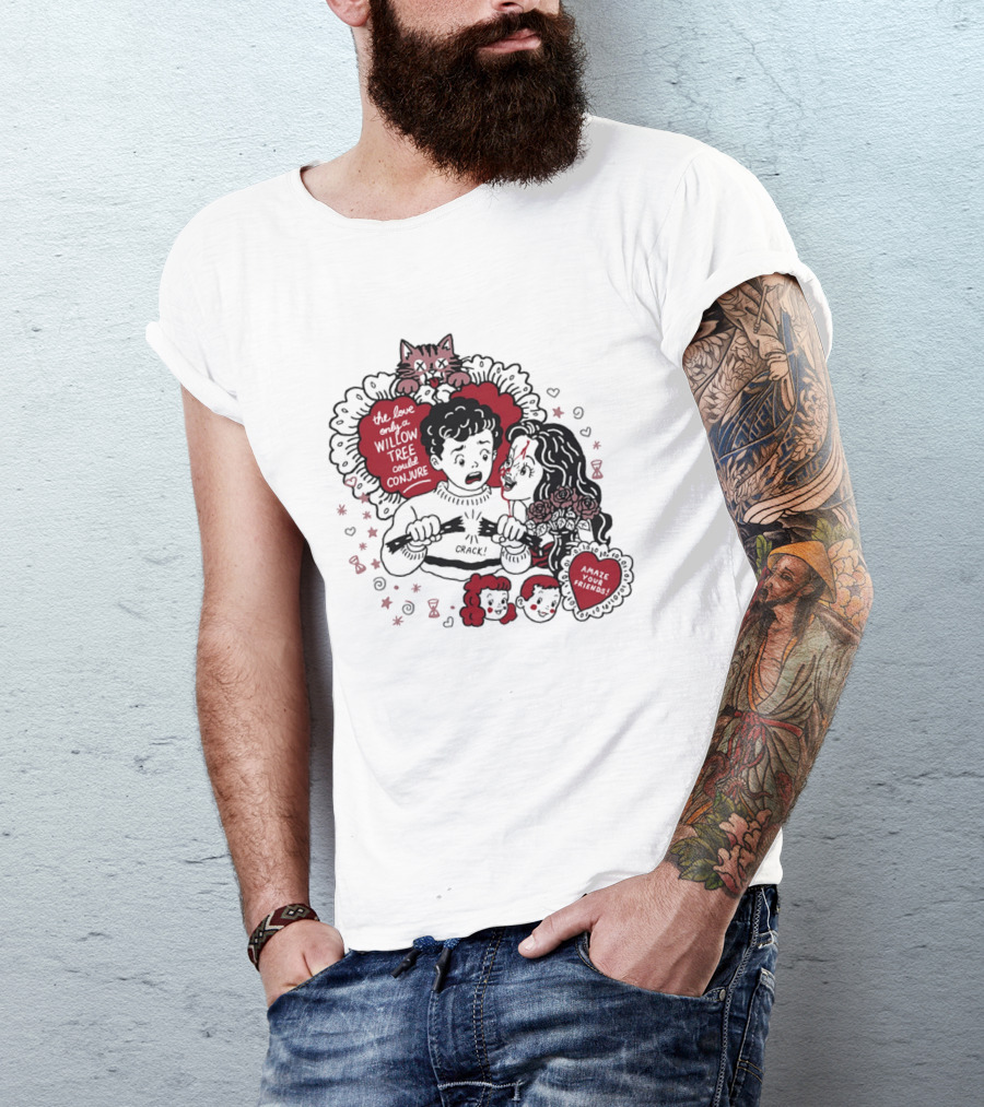 The Love Only A Willow Tree Could Conjure Crack Heartbreak Roses Cat T-Shirt