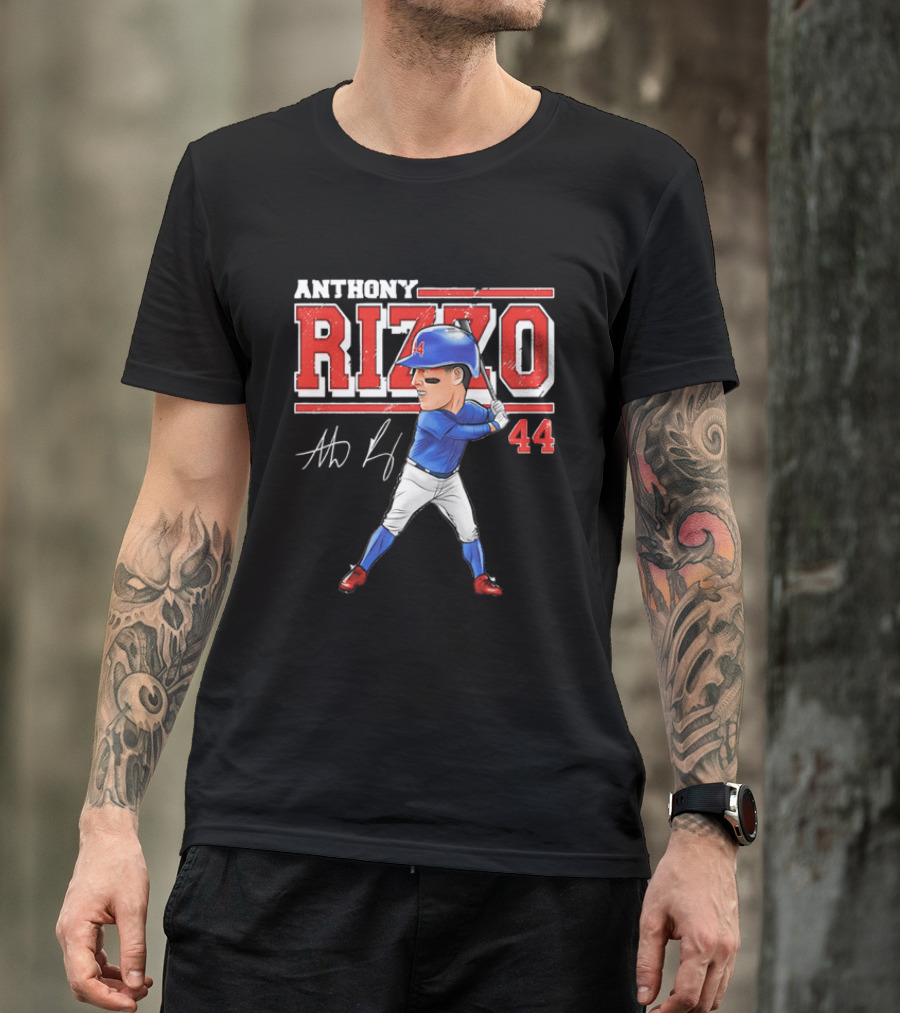 Anthony Rizzo 44 Baseball Player Caricature Batting Stance Distressed Signature T-Shirt