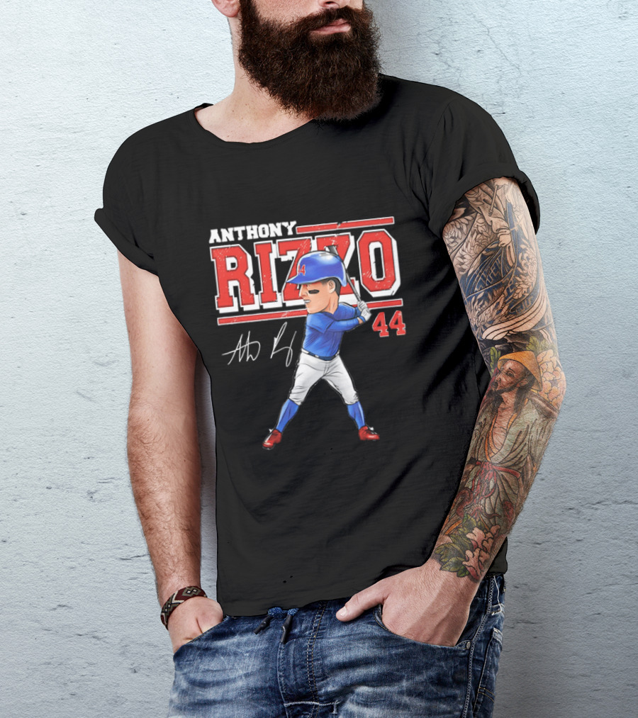 Anthony Rizzo 44 Baseball Player Caricature Batting Stance Distressed Signature T-Shirt