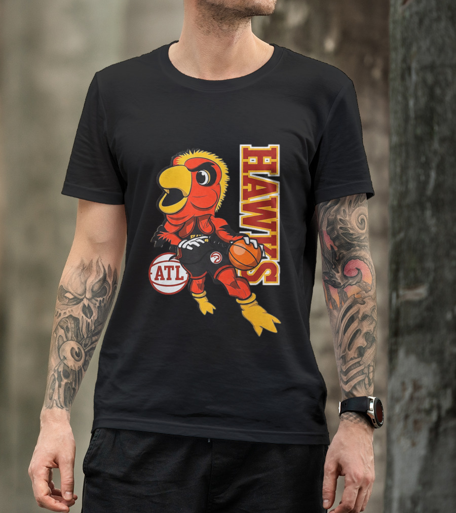 Hawks Bird Holding Basketball With ATL T-Shirt