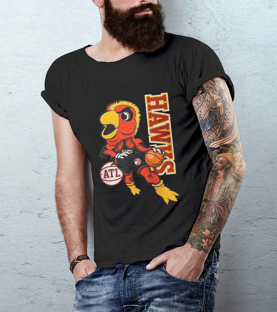 Hawks Bird Holding Basketball With ATL T-Shirt
