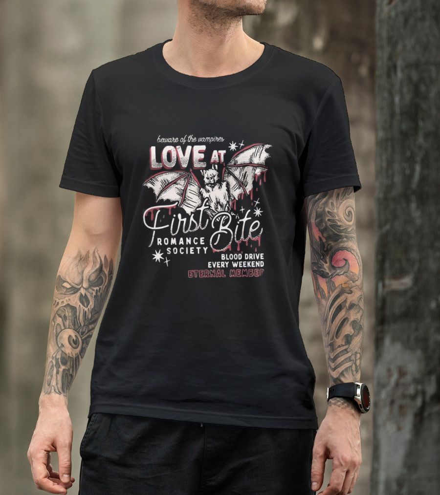 Beware Of The Vampires Love At First Bite Romance Society Blood Drive Every Weekend Eternal Member T-Shirt