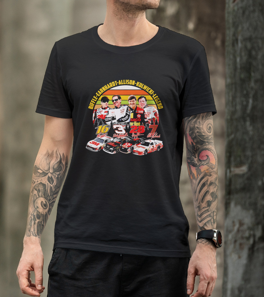 Biffle Earnhardt Allison Kulwicki NASCAR Legends 3M Valvoline Hooters Racing Cars T-Shirt