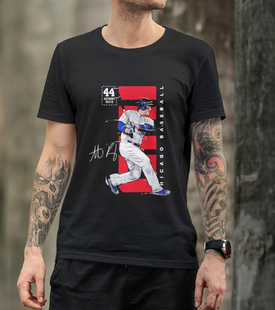 Chicago Baseball 44 Anthony Rizzo Swinging White And Red T-Shirt