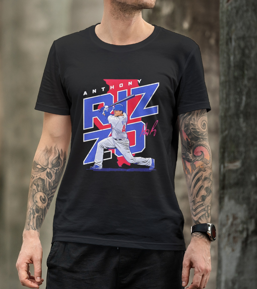 Anthony Rizzo 44 Chicago Cubs Batting Illinois Map T-Shirt