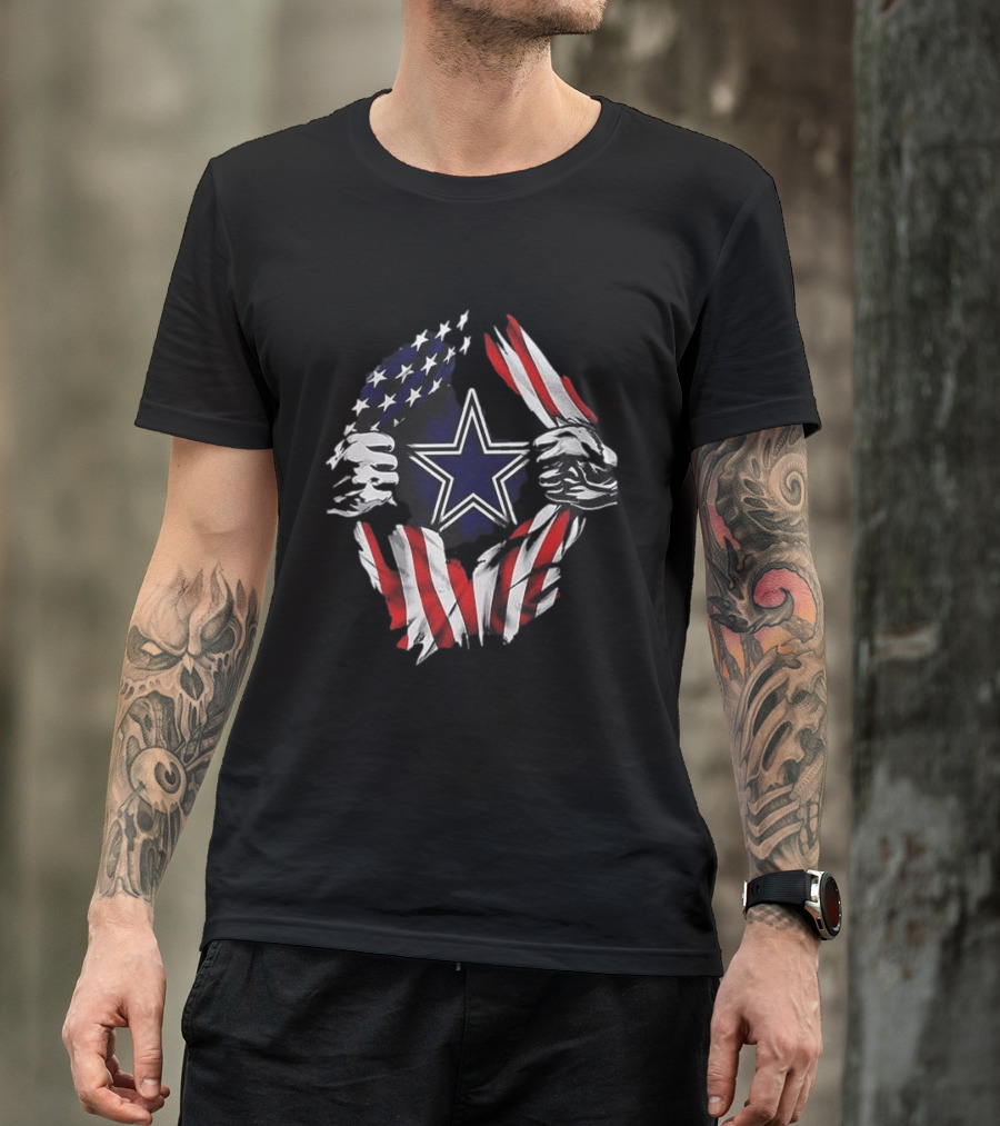 Dallas Cowboys Star American Flag Superman Skull Cap Backwards T-Shirt