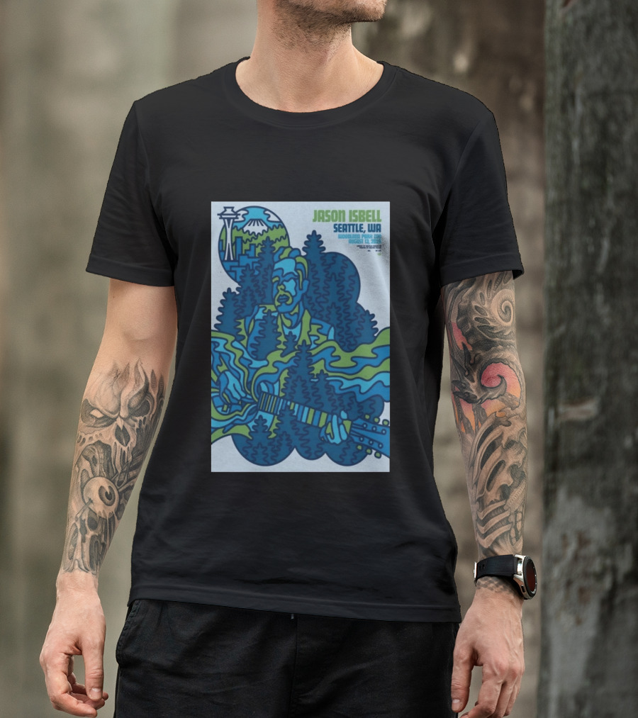 Jason Isbell Seattle WA Woodland Park Zoo August 13 2026 Concert With Space Needle And Mt Rainier T-Shirt