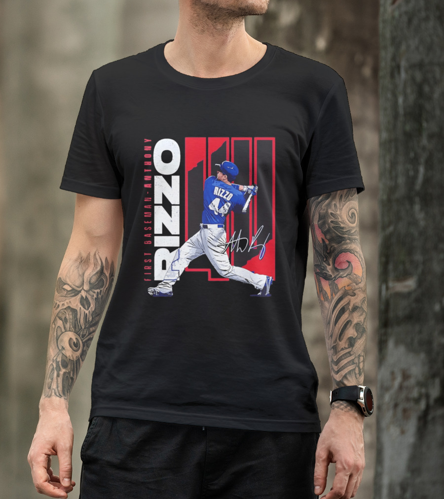 First Baseman Anthony Rizzo Swinging Action 44 Distressed T-Shirt
