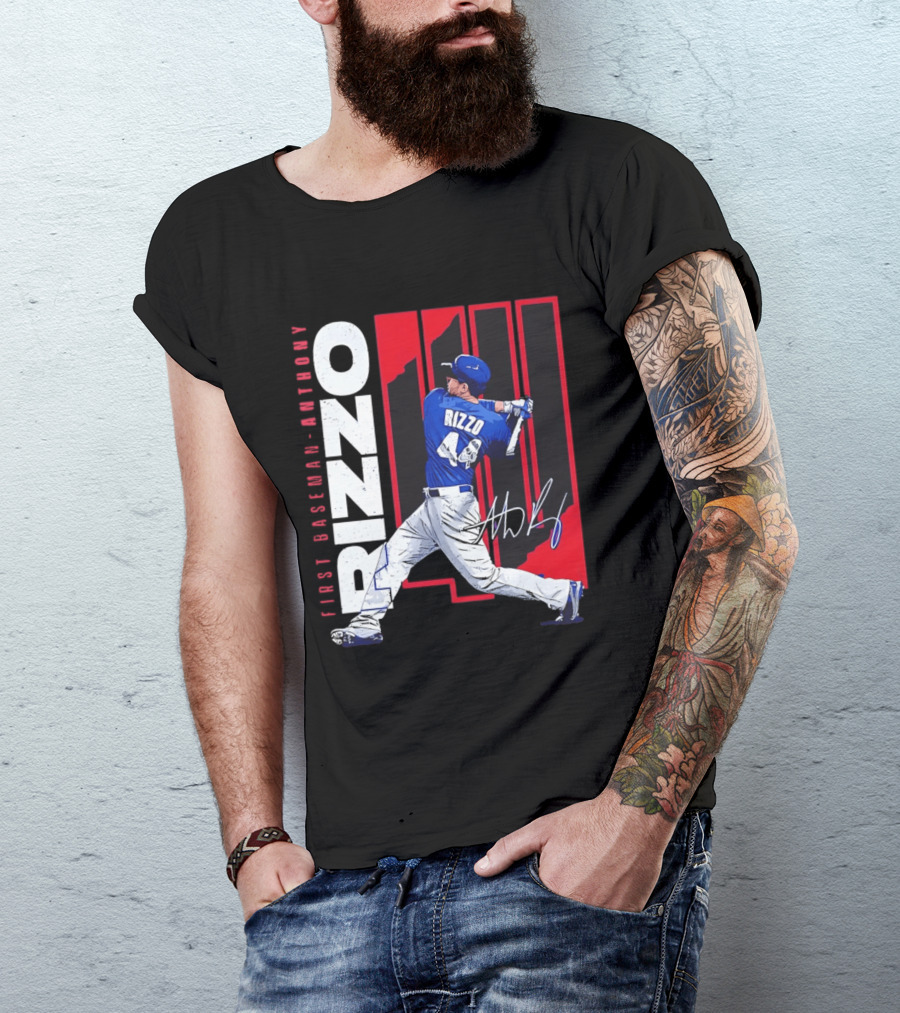 First Baseman Anthony Rizzo Swinging Action 44 Distressed T-Shirt