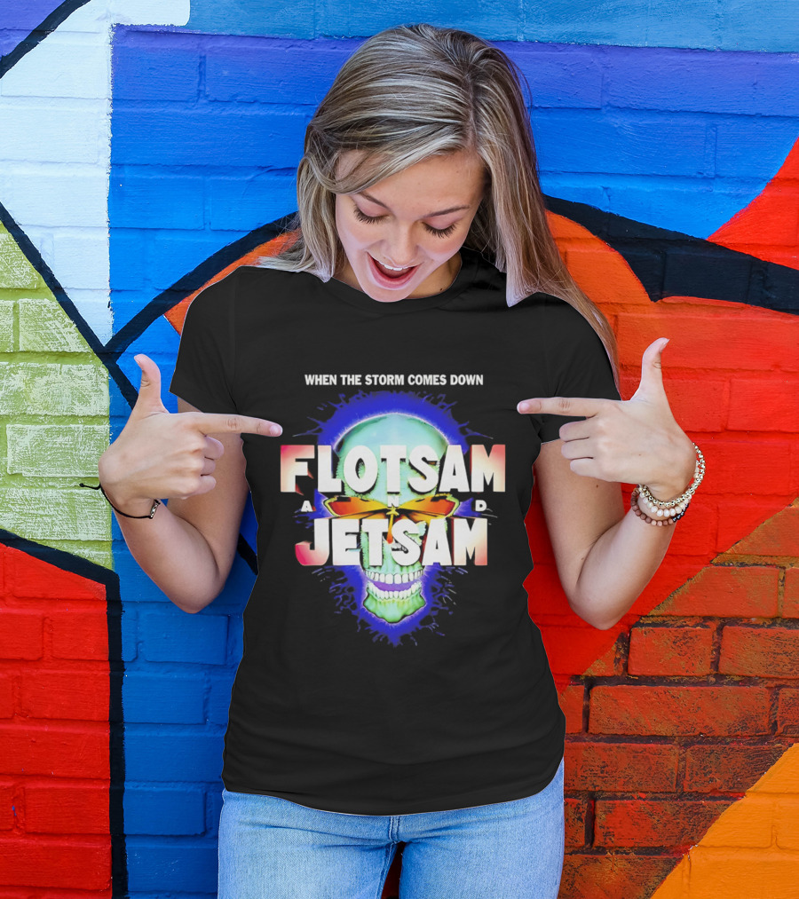 Flotsam And Jetsam When The Storm Comes Down Green Skull Blue Aura T-Shirt