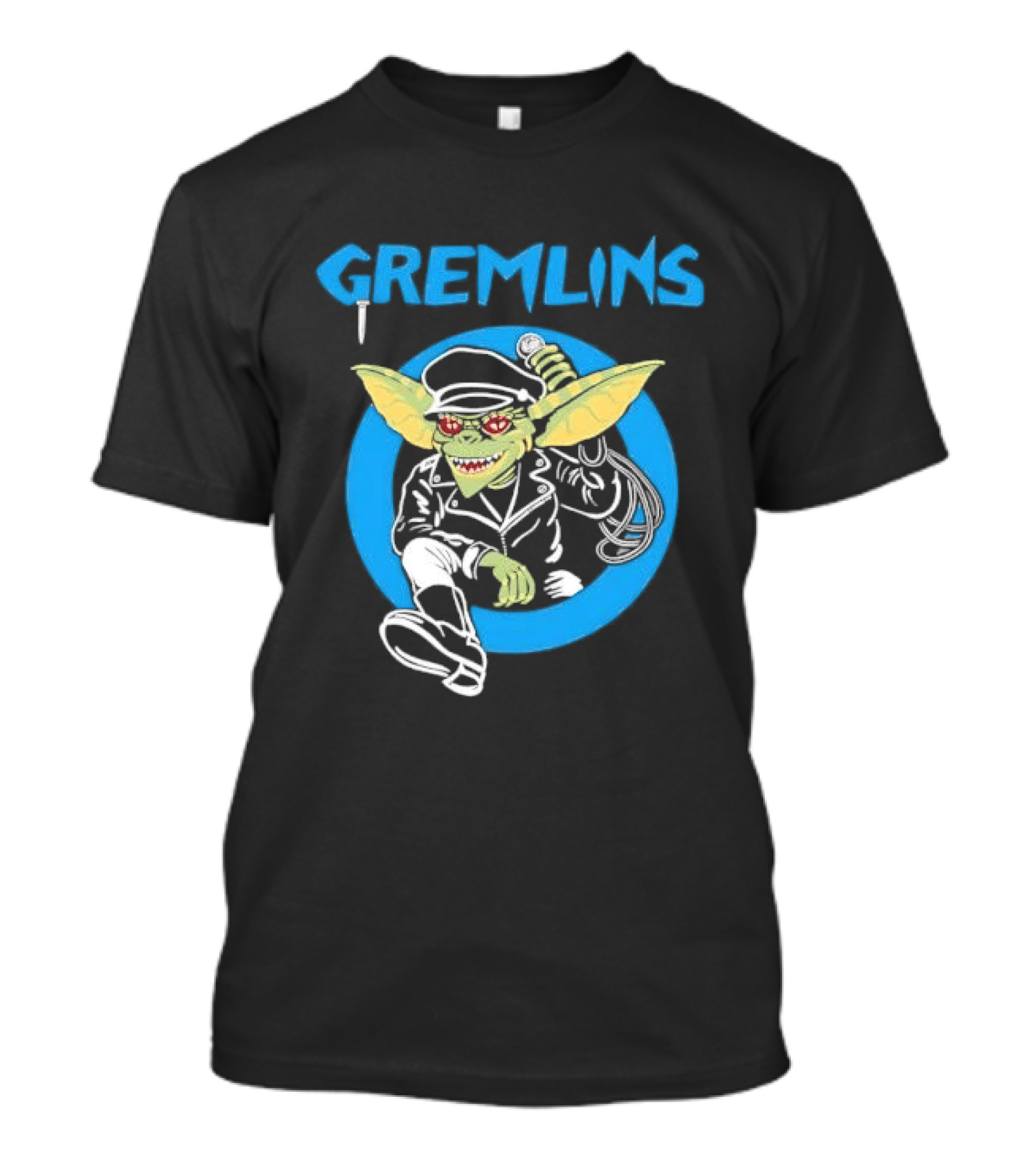 Gremlins Cartoon Leather Biker Gizmo Blue Circle T-Shirt