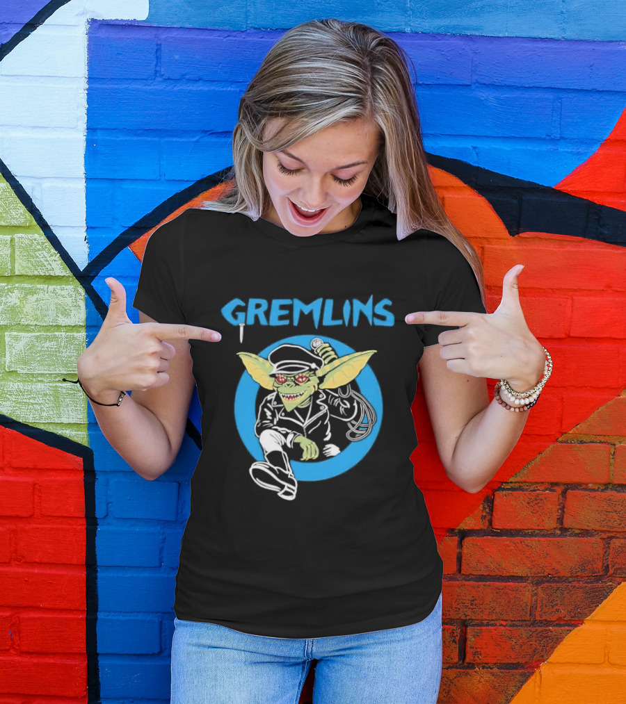 Gremlins Cartoon Leather Biker Gizmo Blue Circle T-Shirt