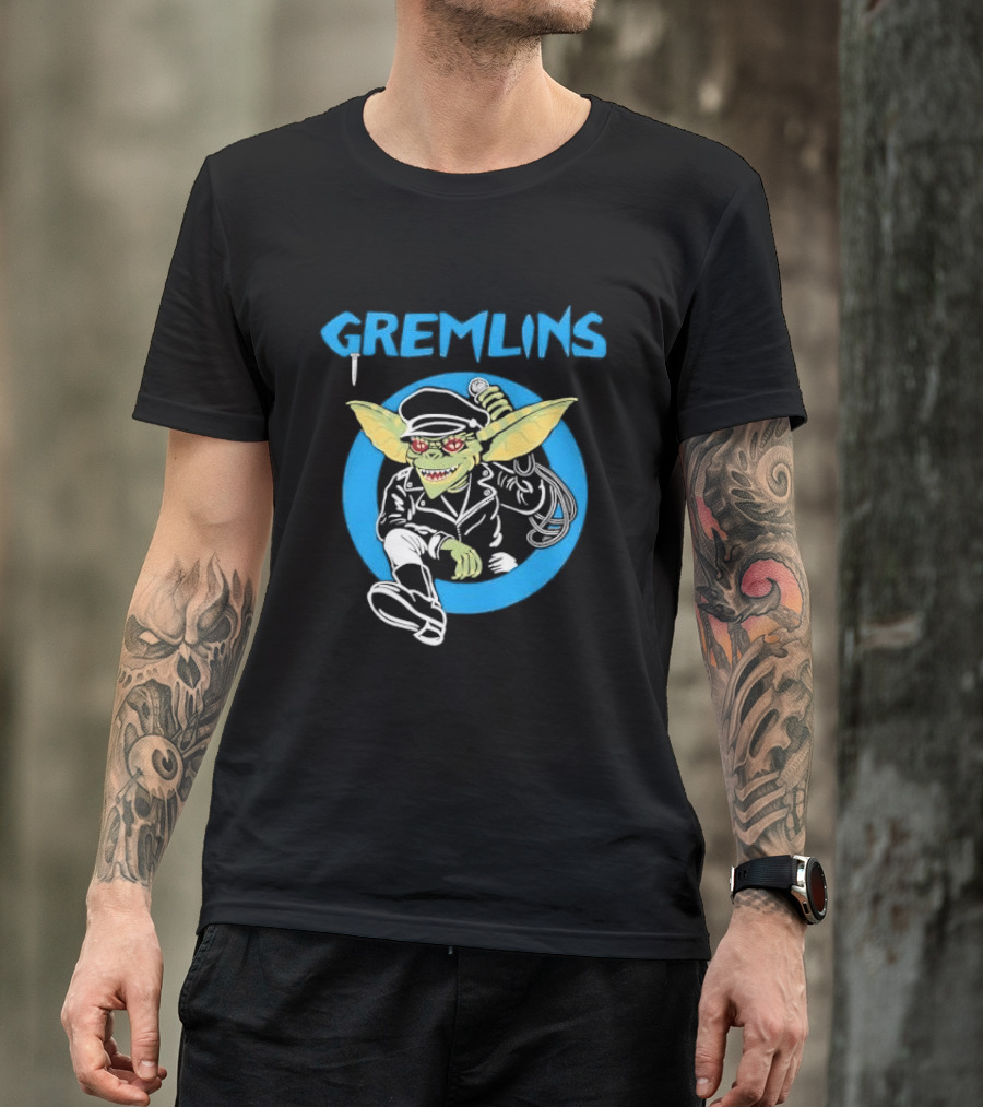 Gremlins Cartoon Leather Biker Gizmo Blue Circle T-Shirt