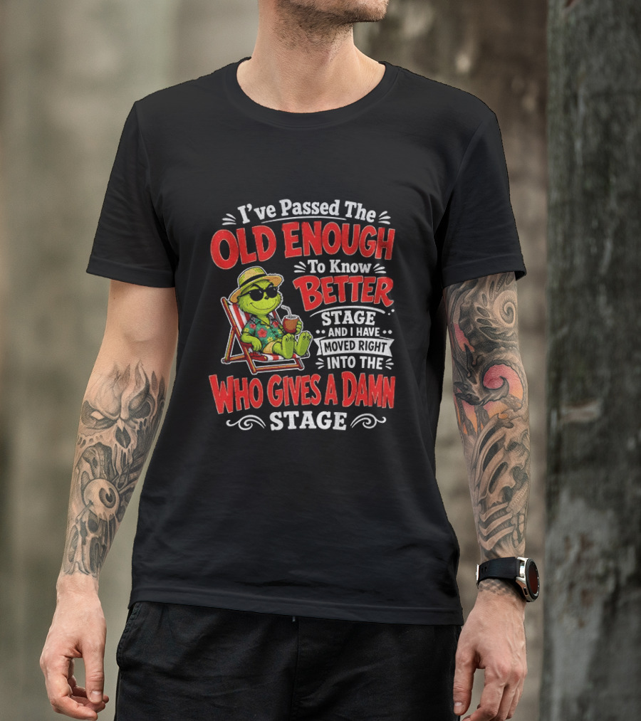 Grinch I've Passed The Old Enough To Know Better Stage Moved Right Into The Who Gives A Damn Stage T-Shirt