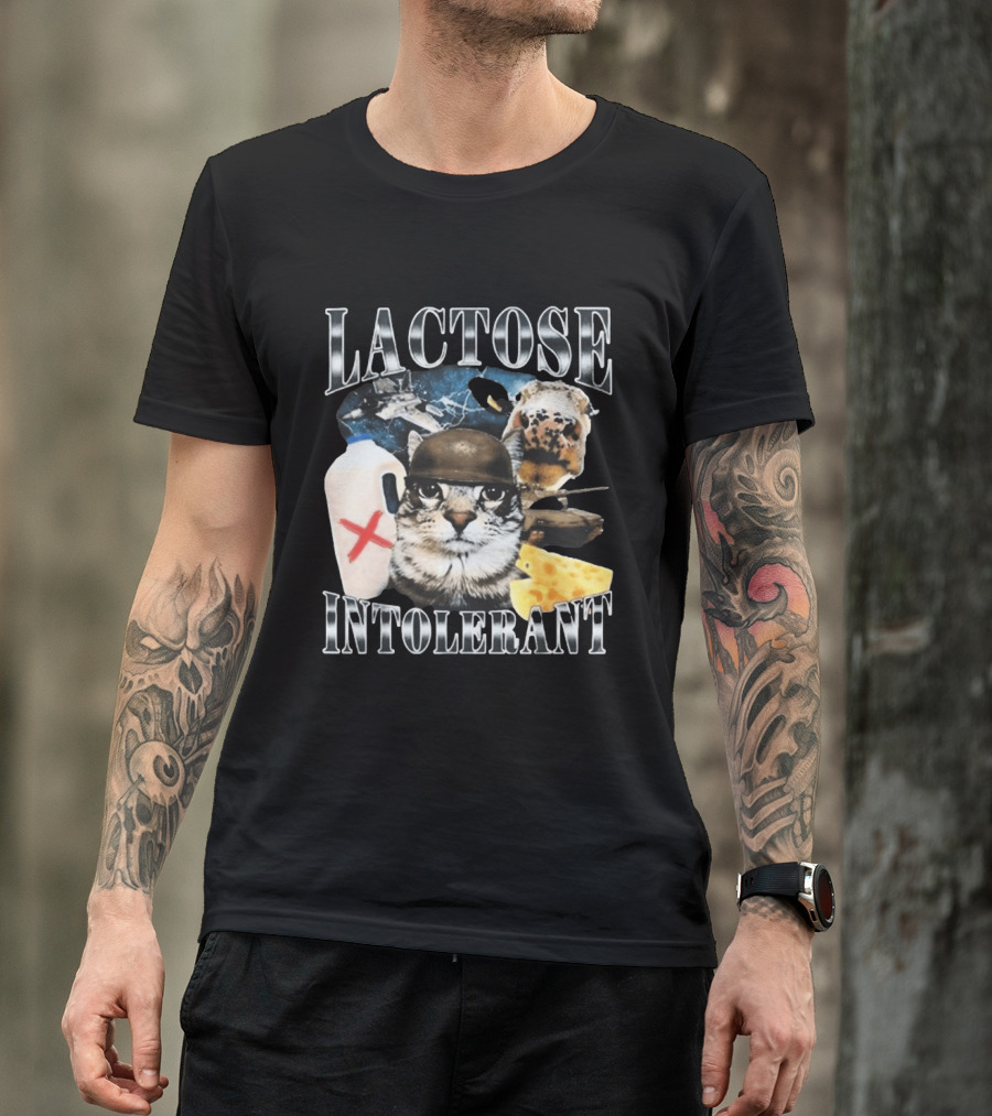 Lactose Tolerant Funny Cat Cheese Milk Jug Helmet Dog Spaceship T-Shirt